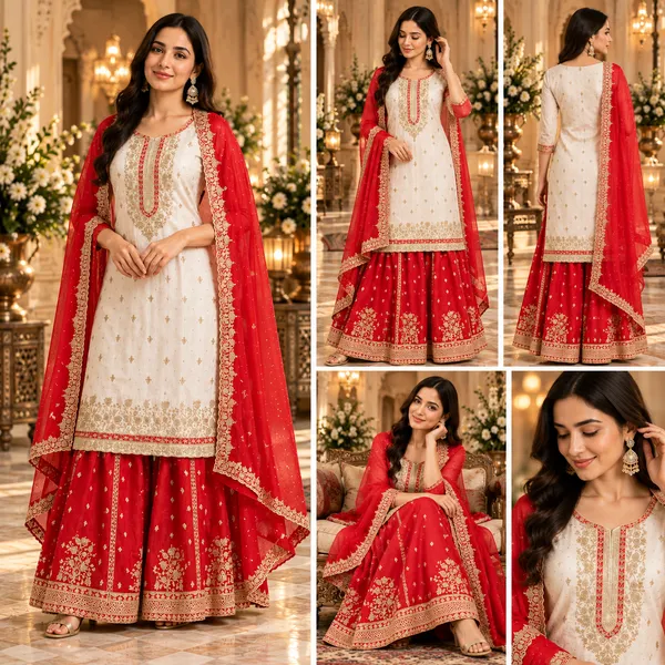 White_With_Red_Plazo_Set_For_Women