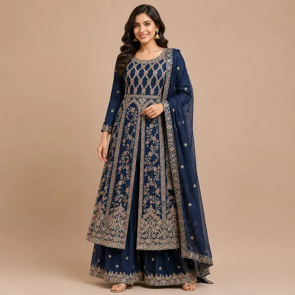 Blue_Vichitra_Kurta_Set_For_Women