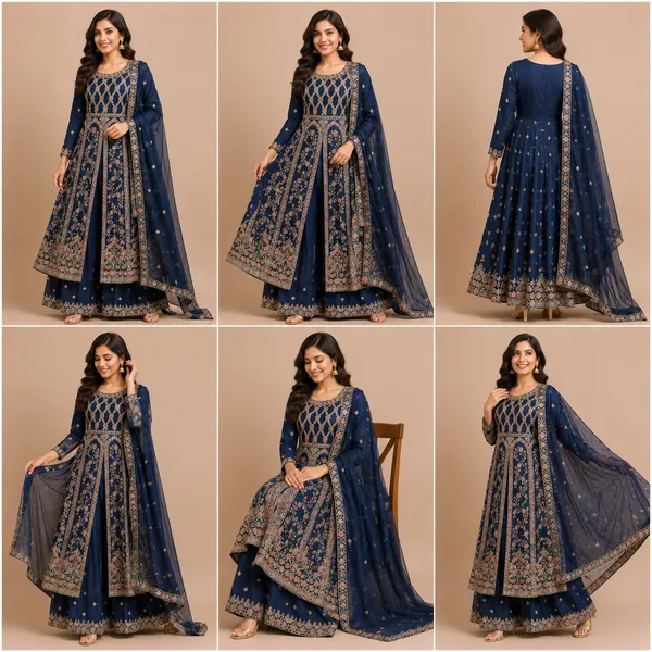 Blue_Vichitra_Kurta_Set_For_Women