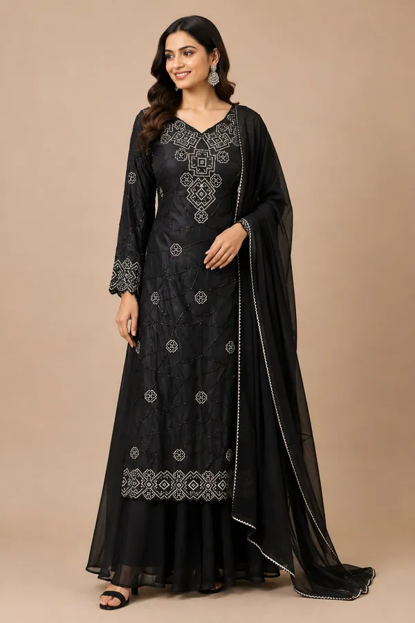 Black_Silk_Kurta_Set_For_Women