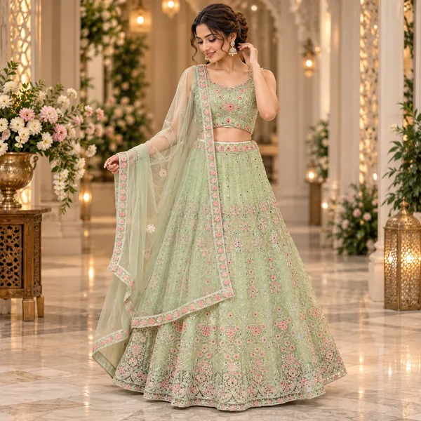 Pista_Green_Net_Lehenga_Blouse_And_Dupatta_For_Women