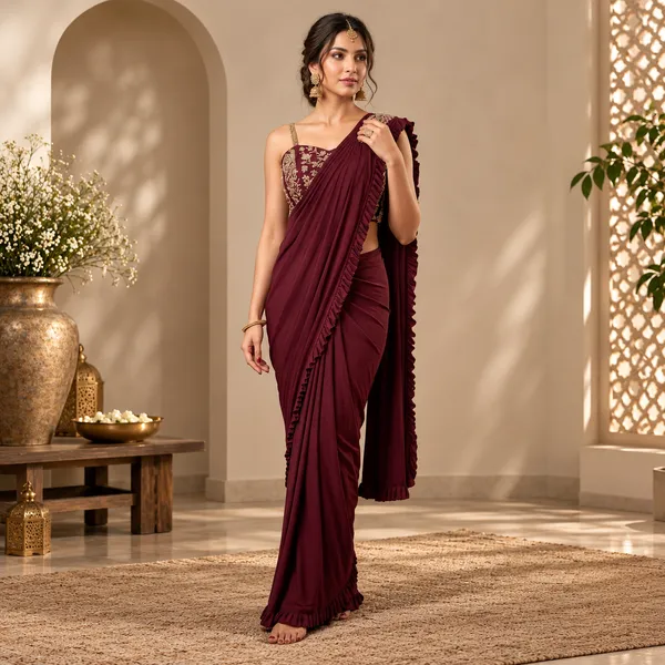 Wine_Lycra_Readymade_Saree_Blouse__For_women