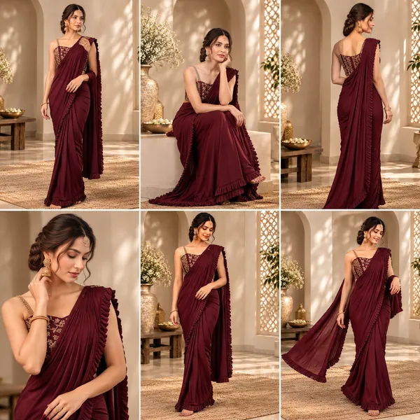 Wine_Lycra_Readymade_Saree_Blouse__For_women