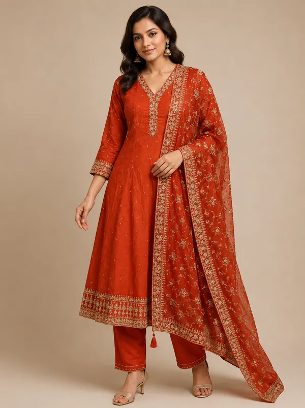 Burned_Orange_Cotton_Kurta_Set_For_Women