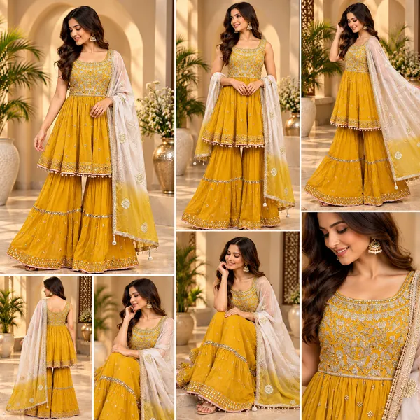 Yellow_Georgette_Gharara_Set_For_Women