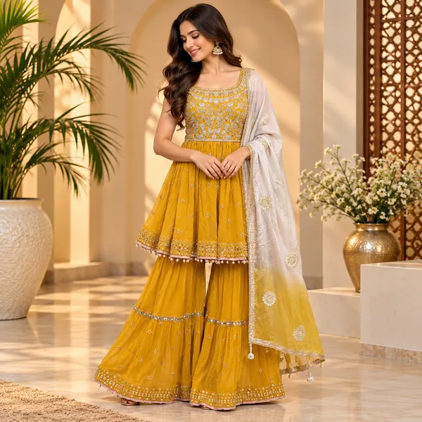 Yellow_Georgette_Gharara_Set_For_Women
