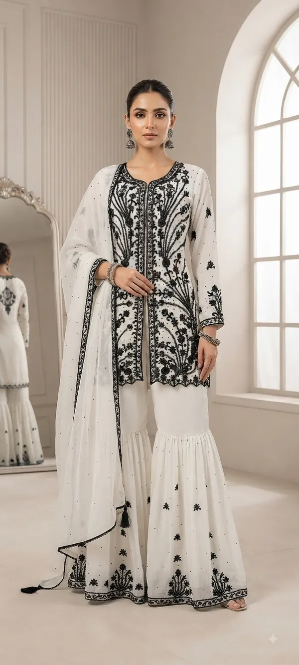 Black_&_White_Georgette_Kurta_Set_For_Women