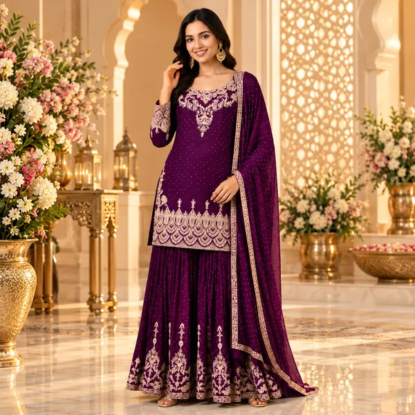 Wine_Georgette_Plazo_Set_For_Women