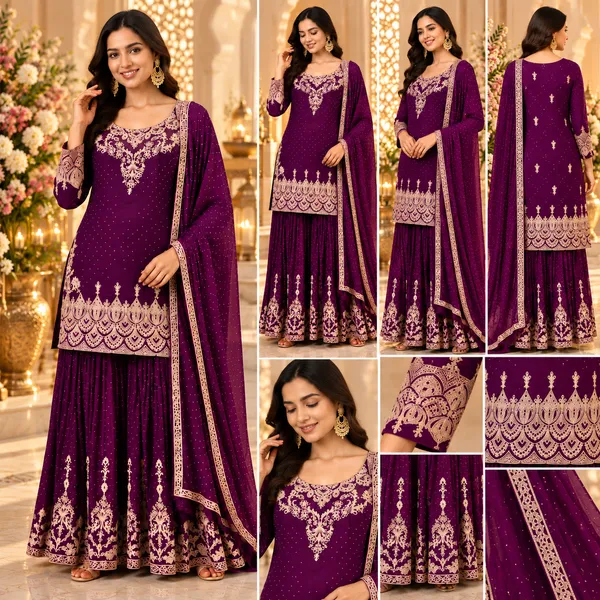 Wine_Georgette_Plazo_Set_For_Women