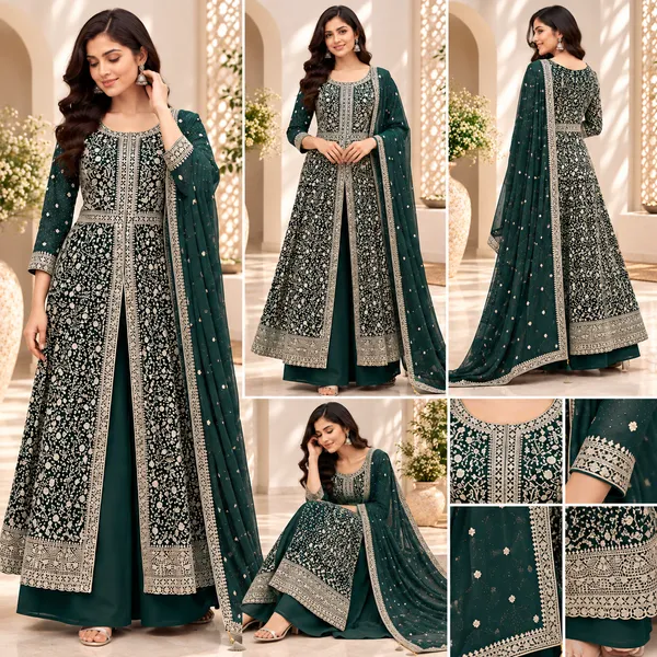 Bottle_Green_Indo-Western_Plazo_Set_For_Women