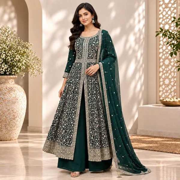 Bottle_Green_Indo-Western_Plazo_Set_For_Women