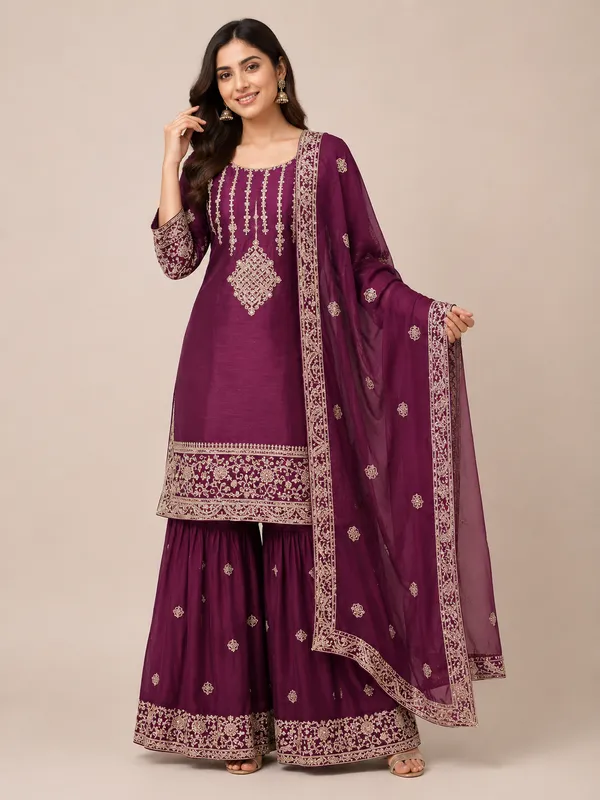 Wine_Silk_Kurta_Set_For_Women