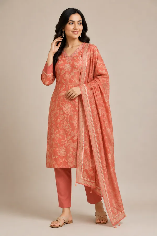 Rust_Cotton_Kurta_Set_For_Women