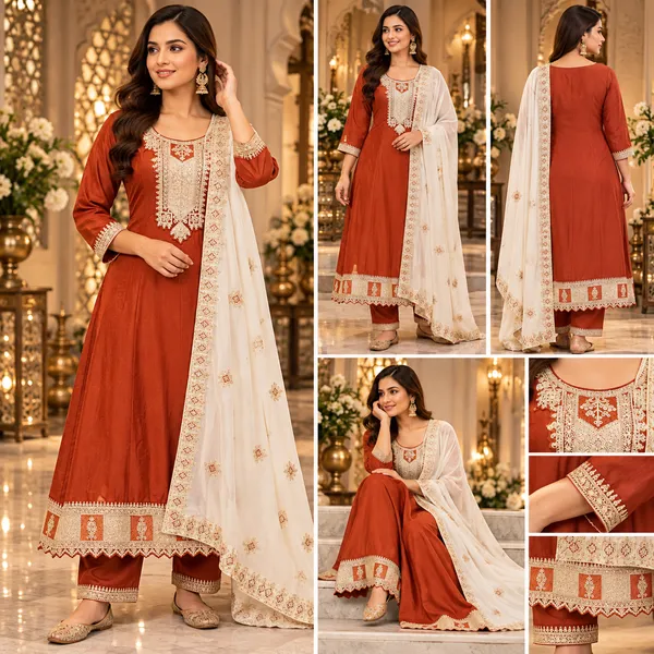Burned_Orange_Vichitra_Anarkali_Set_For_Women