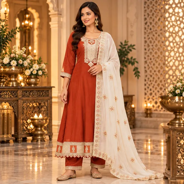 Burned_Orange_Vichitra_Anarkali_Set_For_Women