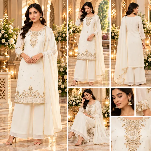 White_Georgette_Plazo_Set_For_Women