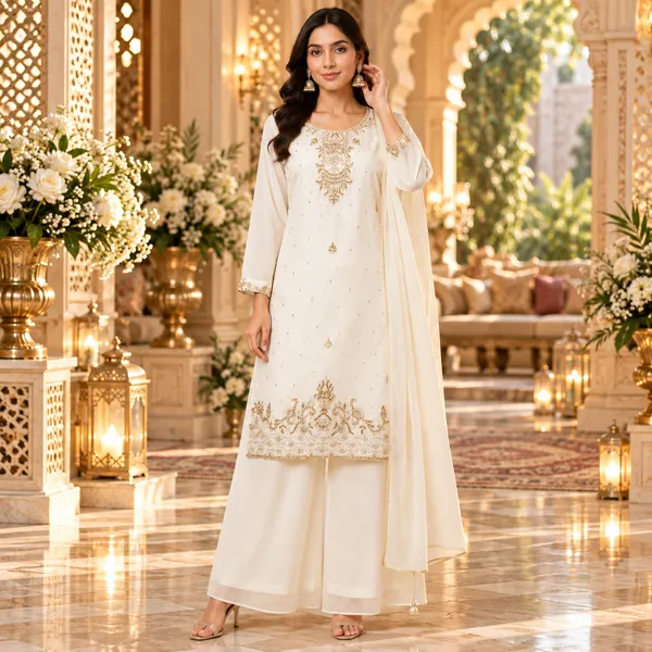 White_Georgette_Plazo_Set_For_Women