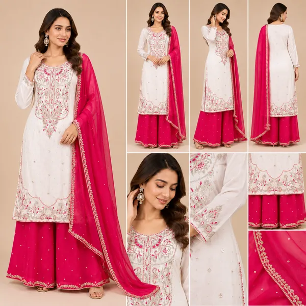 White_Soft_Silk_Handwork__Plazo_Set_For_Women