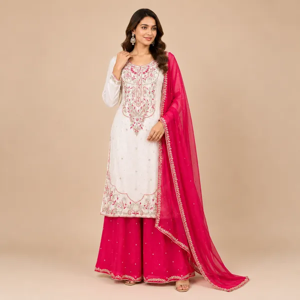 White_Soft_Silk_Handwork__Plazo_Set_For_Women