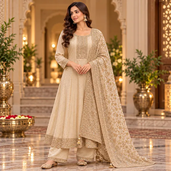 Beige_With_Heavy_Dupatta_Anarkali_Set_For_Women
