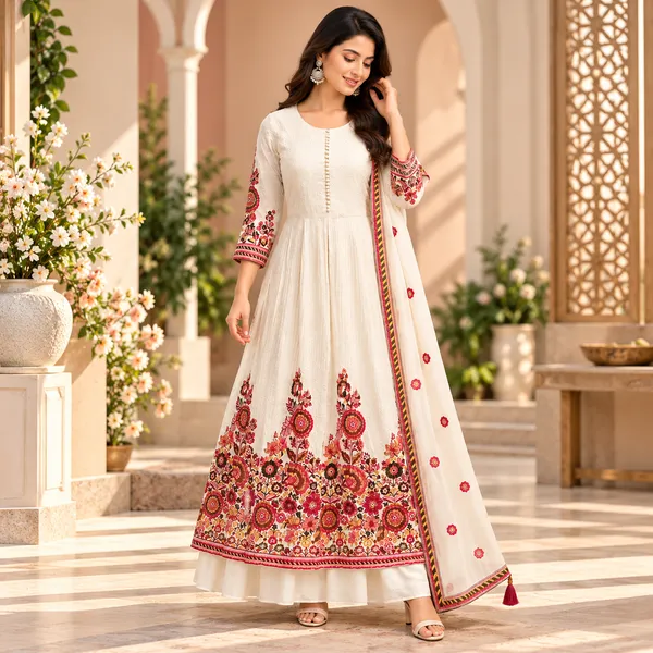 White_Multi-Colour_Georgette_Indo-Western_Plazo__Set_For_Women