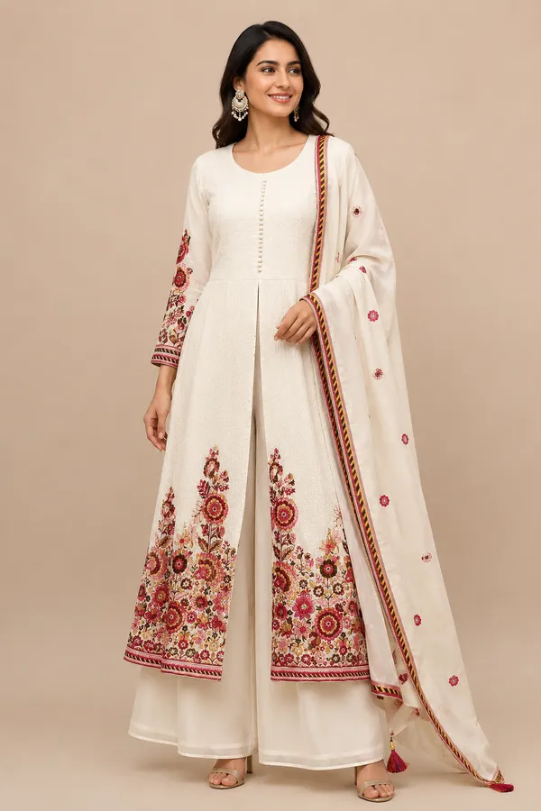 White_Georgette_Kurta_Set_For_Women