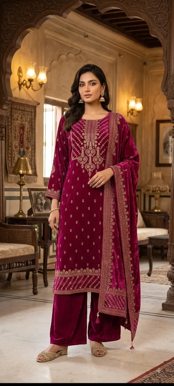 Wine_Cotton_Kurta_Set_For_Women