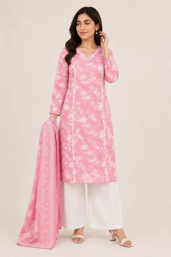 Cream_Chicken_cotton_Neck_Embroidered_Top_Pant_And_Dupatta_For_Women