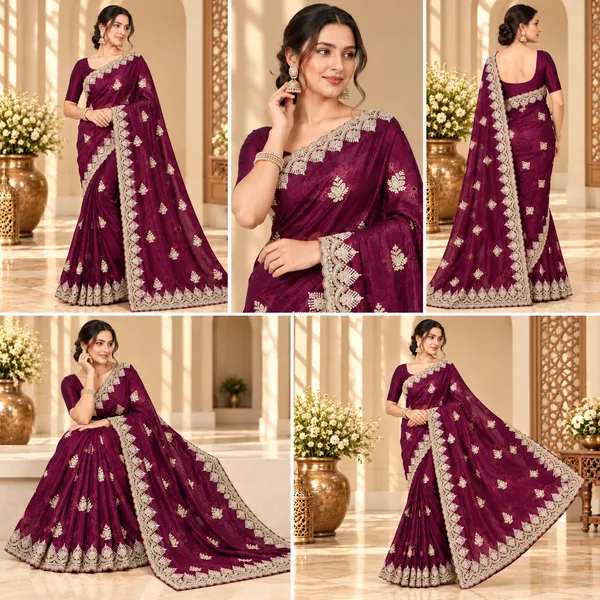 Wine_Vichitra_Saree_With_Blouse_Piece_For_women
