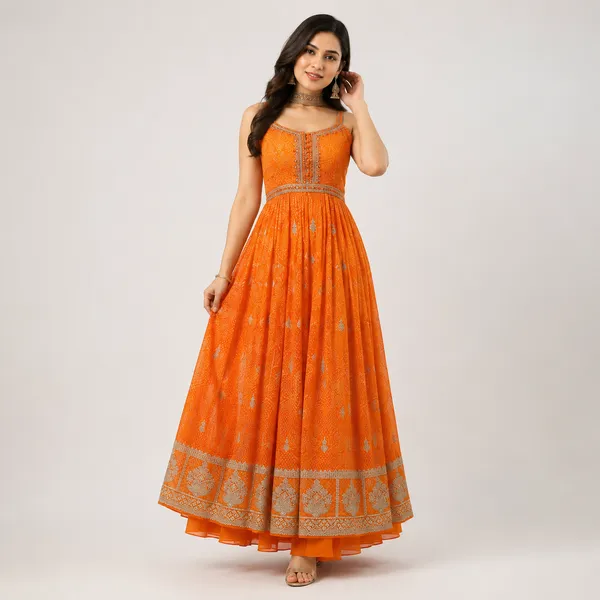 Orange_Rust_Georgette_Kurta_Set_For_Women