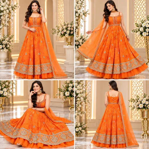 Orange_Rust_Georgette_Indo-Western_Plazo__Set_For_Women