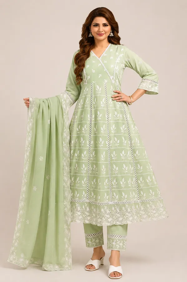 Green_Cotton_Kurta_Set_For_Women