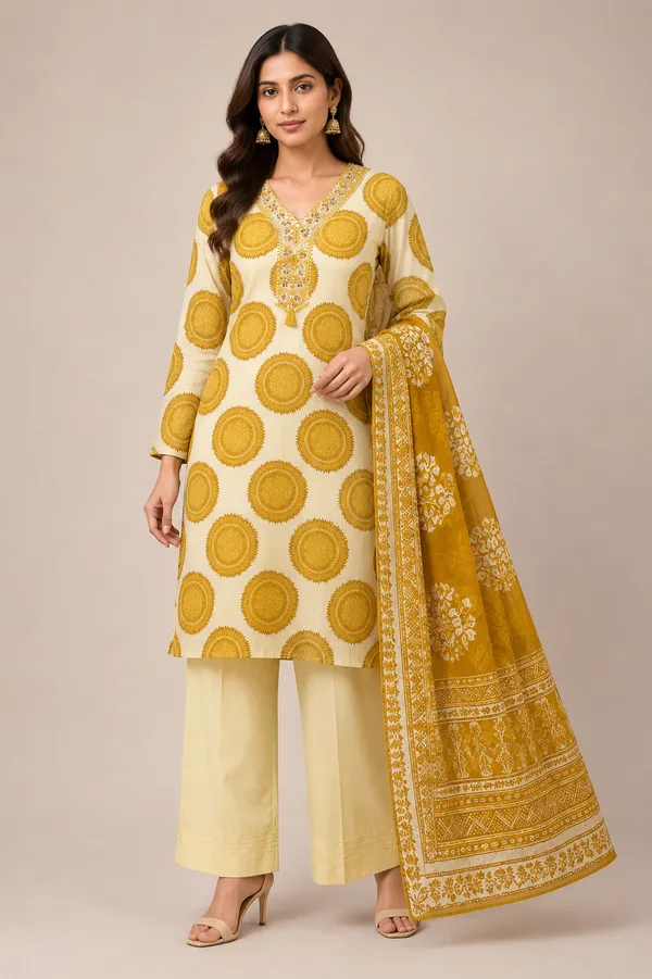 Cream_Yellow_Cotton_Kurta_Set_For_Women