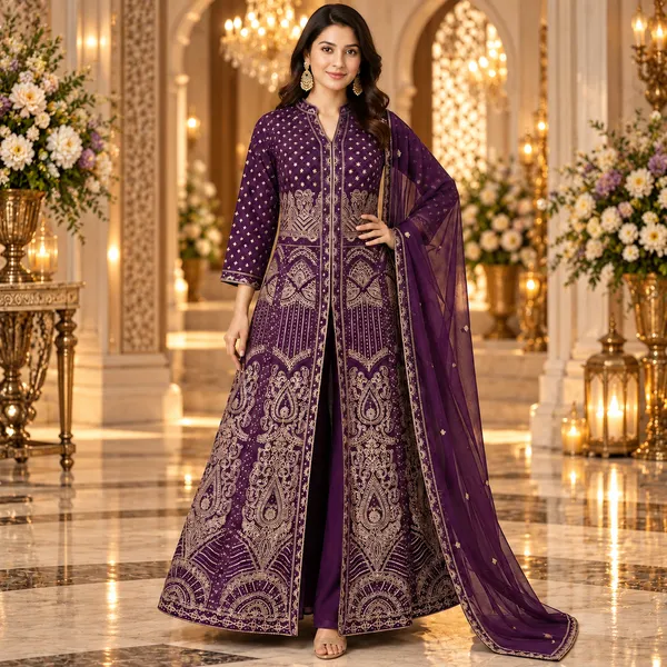 Wine_Georgette_Indo-Western_Plazo_Set_For_Women