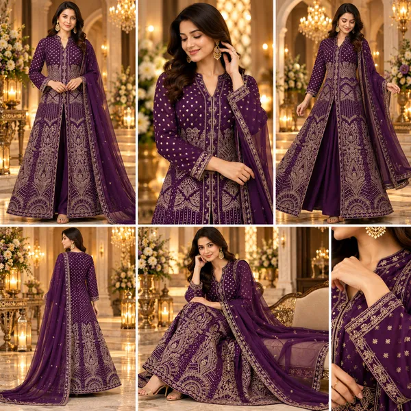 Wine_Georgette_Indo-Western_Plazo_Set_For_Women