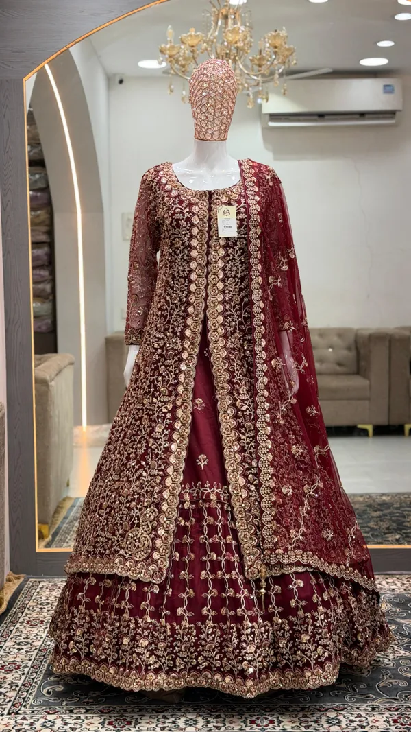 Marron_Cotton_Gown_And_Dupatta_For_Women