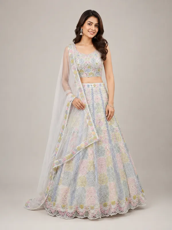 Multicolor_Cotton_Lehenga_Blouse_And_Dupatta_For_Women