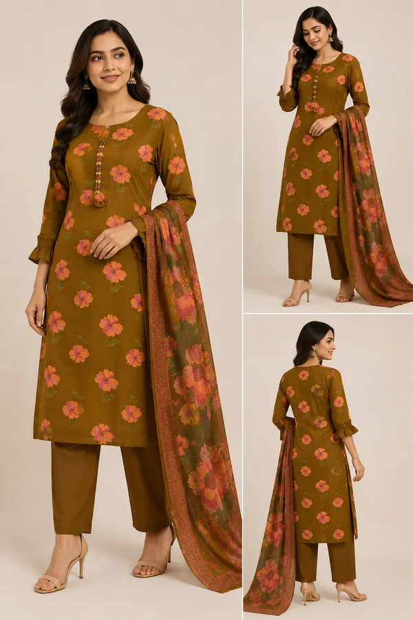 Brown_Cotton_Kurta_Set_For_Women