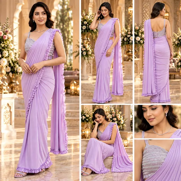 Lavender_Lycra_Readymade_Saree_And_Blouse_For_women