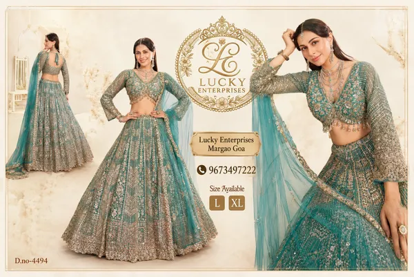 Firozi_Net_Beats_Work_Lehenga_Blouse_And_Dupatta_For_Women