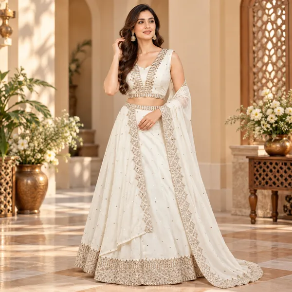 Off_White_Vichitra_Silk_Lehenga_Blouse_And_Dupatta_For_Women