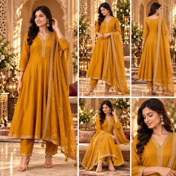 Yellow_Vichitra_Silk_Anarkali__Set_For_Women