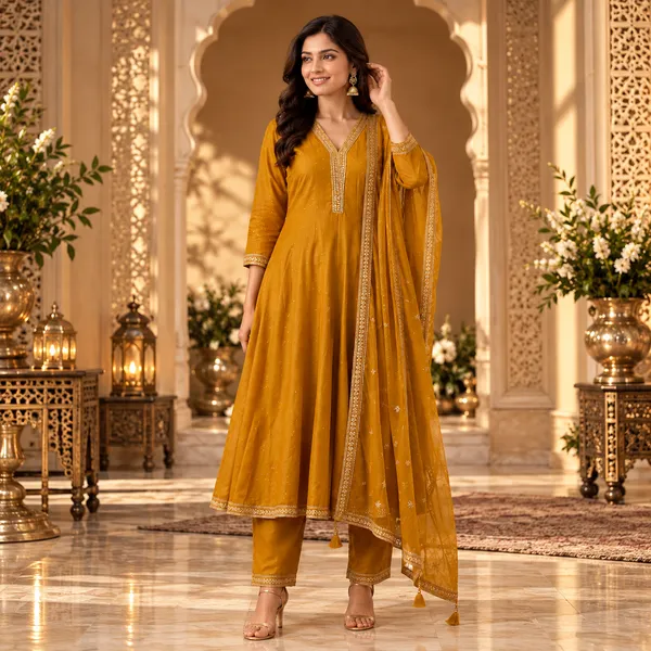 Yellow_Vichitra_Silk_Anarkali__Set_For_Women