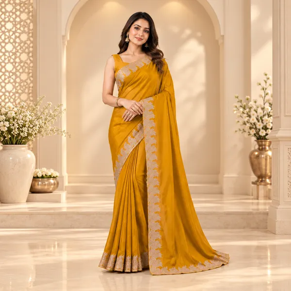 Mustard_Georgette_Saree_With_Blouse_Piece_For_women