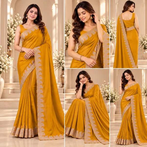 Mustard_Georgette_Saree_With_Blouse_Piece_For_women