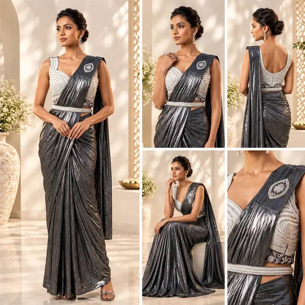 Grey_Black_Lycra_Readymade_Saree_And_Blouse_For_women