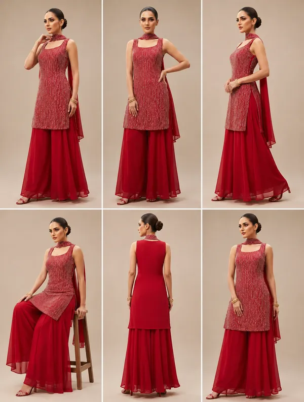 Red_Georgette_Kurta_Set_For_Women