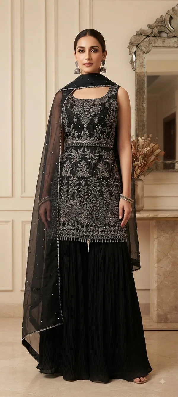Black_Net_Kurta_Set_For_Women