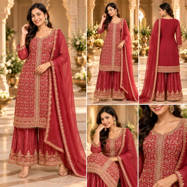 Rust_Zari_Work__Georgette_Plazo_Set_For_Women