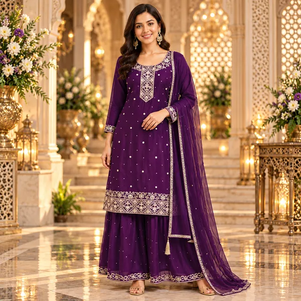 Purple_Soft_Silk_Hand_Work_Plazo_Set_For_Women
